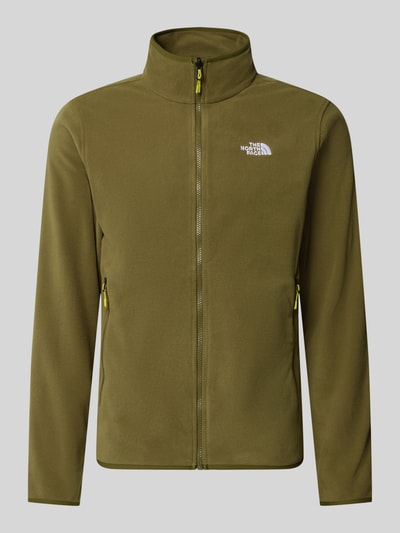 Produktfoto, zielona kurtka z polaru z zamkiem błyskawicznym Model 'GLACI' od The North Face, taliowany krój, kieszenie zapinane na zamek błyskawiczny, wyhaftowane logo, Długość tyłu w rozmiarze M: 66 cm, Długość rękawów w rozmiarze M: 68 cm