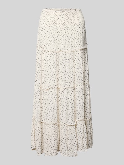 Produktfoto, Maxi-Rock aus reiner Viskose Modell 'FERNANDA' von Only in Creme mit feinem Allover-Muster, ausgestellte Form, gesmokter Bund, Rüschen, Crêpe-Textur