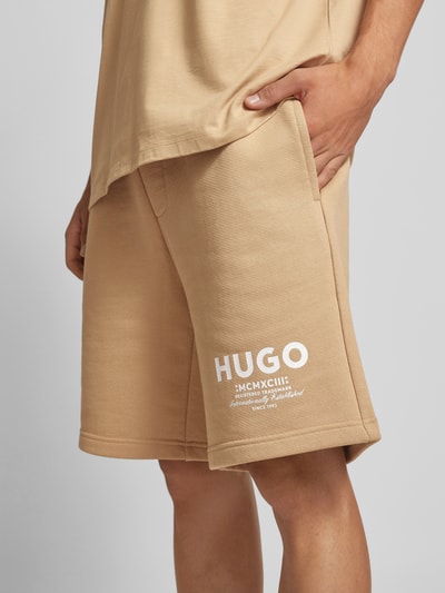 Hugo Blue Regular fit sweatshorts met labelprint, model 'Nomario' Beige - 3