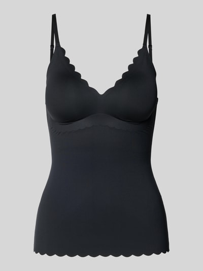 Produktfoto, Unterhemd mit Wellensaum und herausnehmbaren Pads von Skiny, Schwarz, Material-Mix mit Stretch-Anteil, körpernahe Passform, Modell 'Camisole', verstellbare Träger, glatte Textur