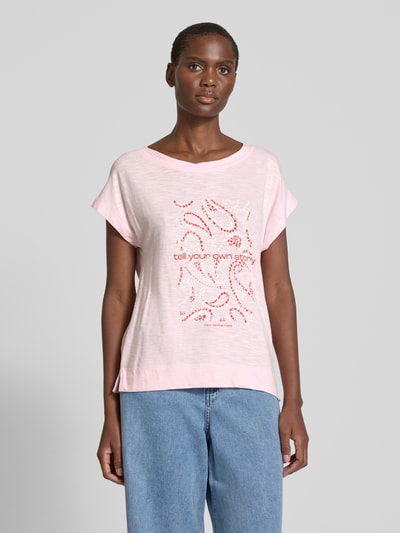 s.Oliver RED LABEL Relaxed fit T-shirt van een mix van katoen en viscose met artworkprint Roze - 4