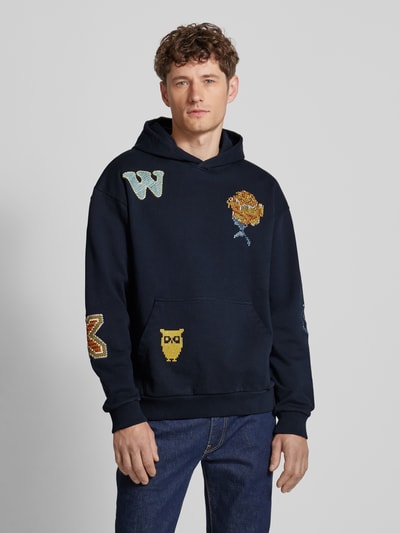 Knowledge Cotton Apparel Loose Fit Hoodie mit Motiv-Patches Marine 4