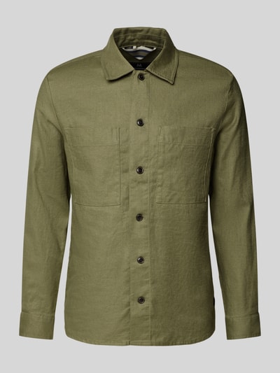 Matinique Slim fit overhemdjack van een mix van linnen en katoen, model 'PELTON' Kaki - 2