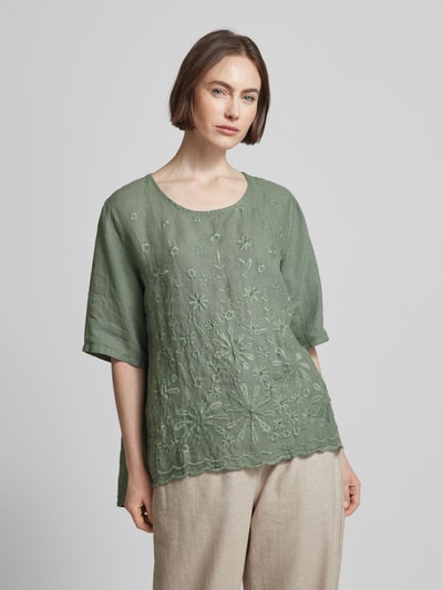 ZABAIONE Linnen blouse met structuurmotief, model 'La44ura' Kaki - 4