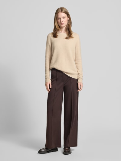 ICHI Wide Leg Stoffhose mit fixierten Bügelfalten Modell 'KATE' Dunkelbraun 1