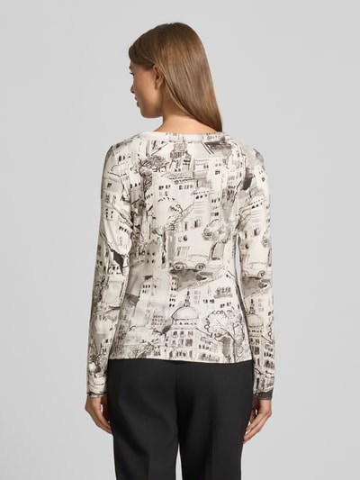 Marc Cain Slim Fit Longsleeve mit Allover-Motiv-Print Ecru 5