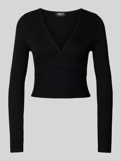 Only Cropped Longsleeve mit V-Ausschnitt Modell 'HONOR' Black 2