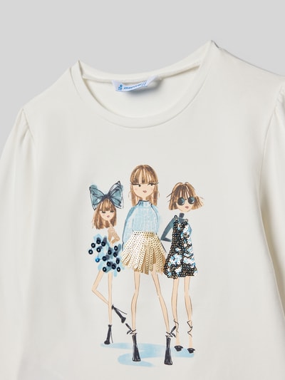 Mayoral Bluzka o kroju regular fit z długim rękawem i nadrukiem z motywem Écru 2