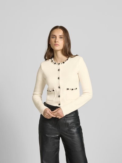 Self-Portrait Cropped Strickjacke mit Knopfleiste Ecru 4