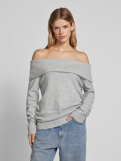 Review Strickpullover im Off-Shoulder-Look Hellgrau Melange 4