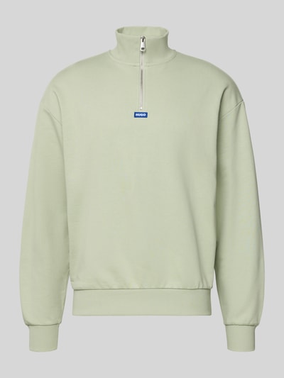 Produktfoto, Regular Fit Troyer aus reiner Baumwolle Modell 'NEELER' von Hugo Blue, kolor jednolity, krój regular fit, długi rękaw, tkanina sweat, aplikacja logo, zamek, ściągacze, Sposób wykonania: bawełna