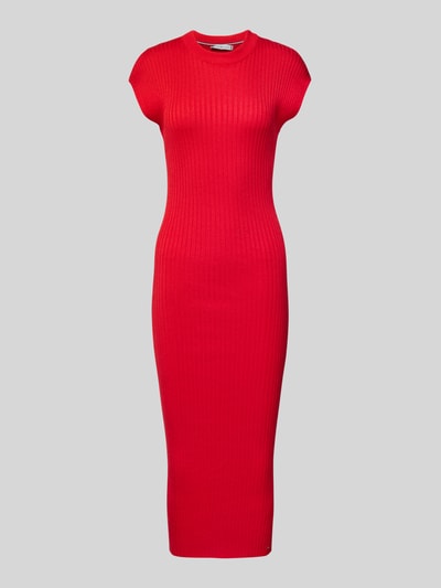 Produktfoto, Midikleid in Ripp-Optik von Tommy Hilfiger in kräftigem Rot, aus Baumwoll-Viskose-Mix, körpernaher Schnitt, Rundhalsausschnitt, Kappärmel, glatte und strukturierte Textur