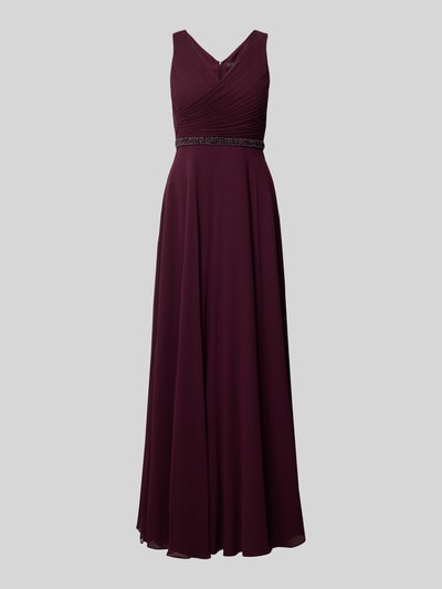 Produktfoto, Fit and Flare Abendkleid mit Perlenstickerei von Vera Mont in Dunkelrot mit fließender Textur, Damen Abendkleid