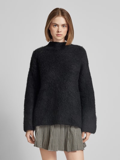 Pieces Sweter z dzianiny o kroju comfort fit z dodatkiem wełny model ‘MALA’ Czarny 4