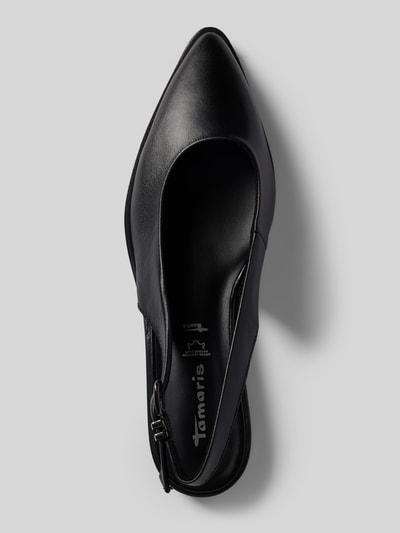 Produktfoto, Slingbacks aus echtem Veloursleder von Tamaris, czarny, spiczasty nosek, blokowy obcas, jednolita faktura, zapięcie na sprzączkę, subtelnie tłoczona aplikacja, lekko teksturowana podeszwa, wykonane z prawdziwej skóry
