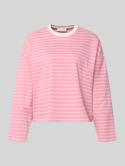 Productfoto, Regular Fit Longsleeve aus reiner Baumwolle van OH APRIL, dames longsleeve van zuivere katoen, regular fit, ronde hals, verlaagde schouders, ruglengte maat S: 53 cm, roze met witte strepen, rechte vormen, zachte textuur
