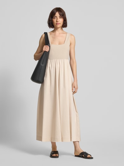 COMMA Midikleid aus Baumwoll-Mix mit Karree-Ausschnitt Beige 1