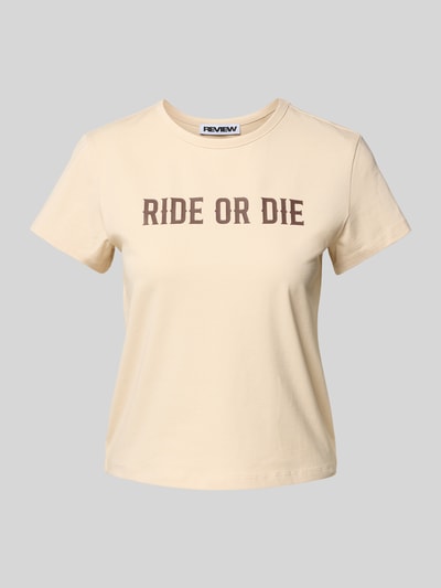 Review T-Shirt mit Statement-Print Beige 2