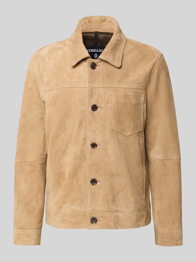 Strellson Regular Fit Lederjacke aus echtem Ziegen-Velours Modell 'FLINT' Sand 2