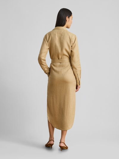Lauren Ralph Lauren Wąska sukienka koszulowa midi z czystego lnu Beżowy 5