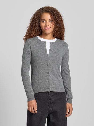 Pieces Slim fit gebreid jack van viscosemix, model 'NORA' Middengrijs gemêleerd - 4