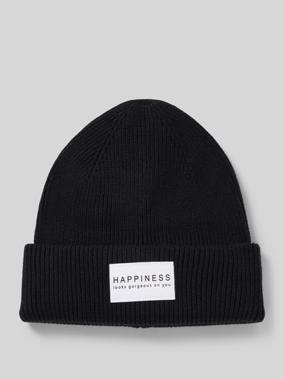 Only Beanie met omslag en labelpatch, model 'ALPHA' Zwart - 1