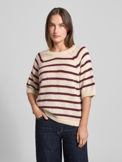 Milano Italy Sweter z dzianiny z prążkowanymi wykończeniami Ciemnoczerwony 4