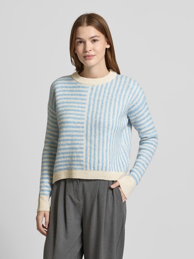 Vero Moda Regular Fit Strickpullover mit Streifenmuster Modell 'URANUS' Hellblau 4