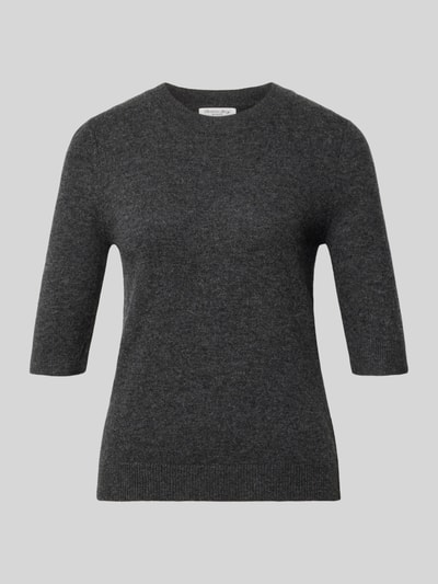 Produktfoto, Strickpullover mit 1/2-Arm und Rundhalsausschnitt von Christian Berg Woman aus reiner Baumwolle in Anthrazit, feine Struktur, Slim Fit