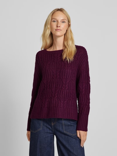 Tom Tailor Loose fit gebreide pullover met kabelpatroon en zijsplitten Donkerrood - 4