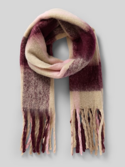Produktfoto, Schal mit Fransen Modell 'WIBKE' von b.young, rechteckige Passform, Strick-Optik, beige und bordeaux, weiche Textur