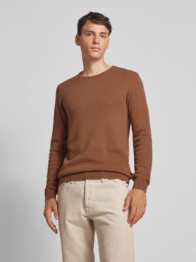 Blend Strickpullover mit Strukturmuster Cognac 4