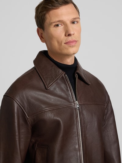 SELECTED HOMME Regular fit leren jack van echt lamsleer, model 'NOAH' Donkerbruin - 3