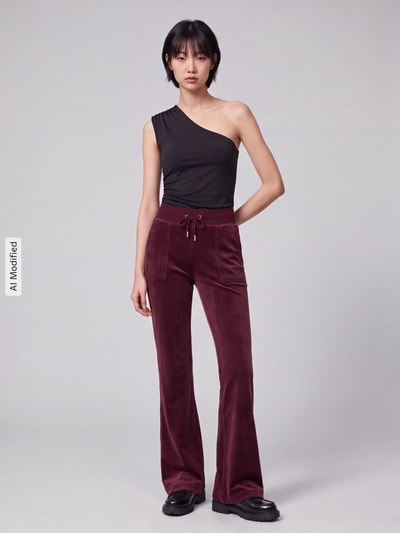 Juicy Couture Spodnie dresowe z efektem aksamitu model 'Layla Gold' Ciemnoczerwony 1