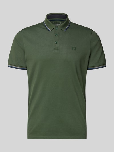 Produktfoto, Modern Fit Poloshirt mit Logo-Print Modell 'Keep Dry' von RAGMAN im Baumwoll-Mix, olivgrün, kurze Knopfleiste, Polokragen, feine Struktur