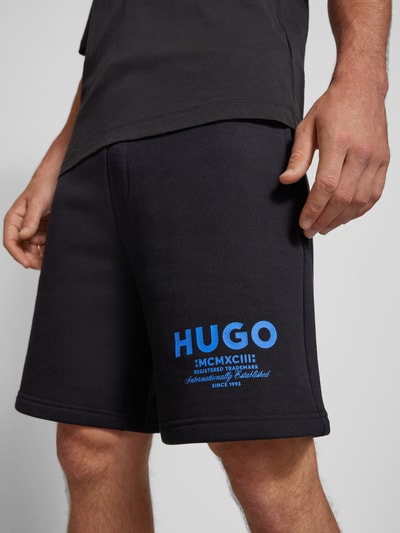 Hugo Blue Szorty z dzianiny dresowej o kroju regular fit z nadrukiem z logo model ‘Nomario’ Czarny 3