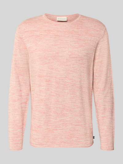 Produktfoto, Regular Fit Strickpullover aus Baumwoll-Mix Modell Space dye von Tom Tailor in Melange-Optik mit Logo-Patch, Rundhals, Langarm, geripptem Ärmelabschluss und Rumpfabschluss, Strickstruktur, zarte rosa und weiße Farbtöne