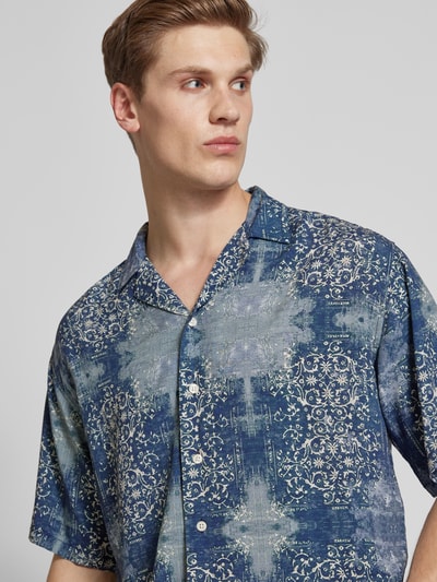 Redefined Rebel Regular fit vrijetijdsoverhemd met all-over print, model 'FLAKE' Donkerblauw - 3