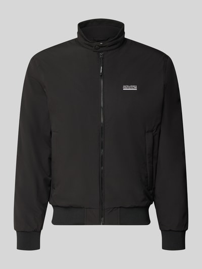 Productfoto, zwarte Bomberjacke met Logo Modell 'BROOKLYN' van JACK & JONES, regular fit, opstaande kraag, rits, glad oppervlak, herenjack