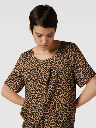 Oui Bluse mit Animal-Print Camel 3