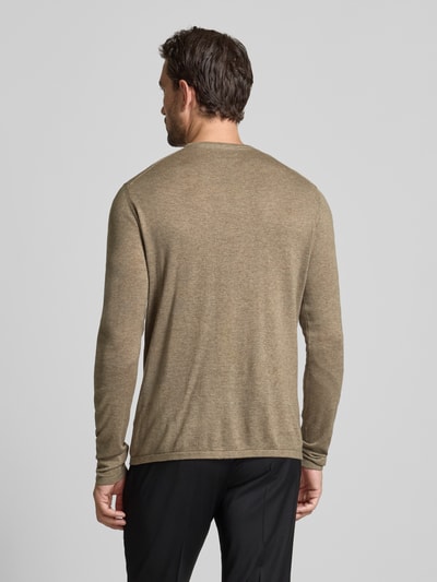 Christian Berg Men Regular fit pullover van puur katoen in gebreide look Taupe gemêleerd - 5