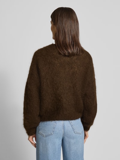 VILLA SOPHIE Relaxed fit gebreide pullover van mohairmix, model 'CAMILLE' Donkerbruin - 5