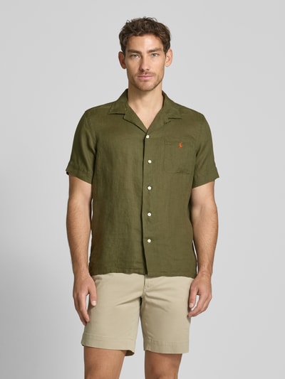 Polo Ralph Lauren Custom fit linnen overhemd met resortkraag Olijfgroen - 4