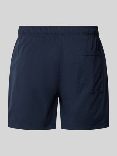 Produktfoto, dunkelblaue Badehose mit Label-Stitching Modell 'MAUI' von Jack & Jones, Regular-Fit, elastischer Bund, Tunnelzug, Rückansicht