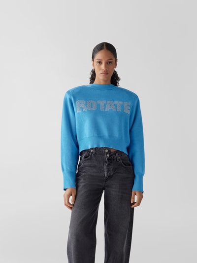 ROTATE Cropped Sweatshirt mit Zierperlenbesatz Blau 4