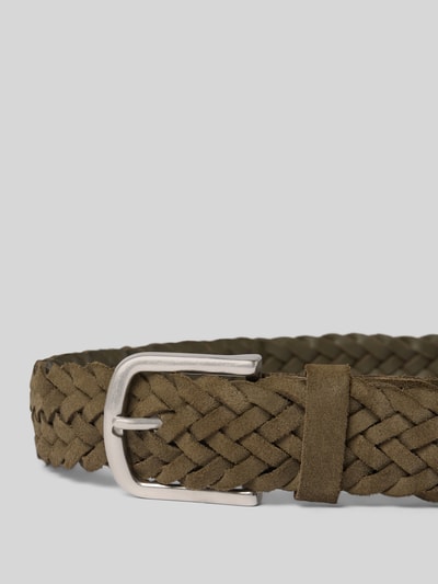 Produktfoto, Gürtel aus Leder in Flecht-Optik Modell 'Vancouver' von Monti in Olivgrün, silberne Dornschließe, Breite 3 cm, Herren Gürtel