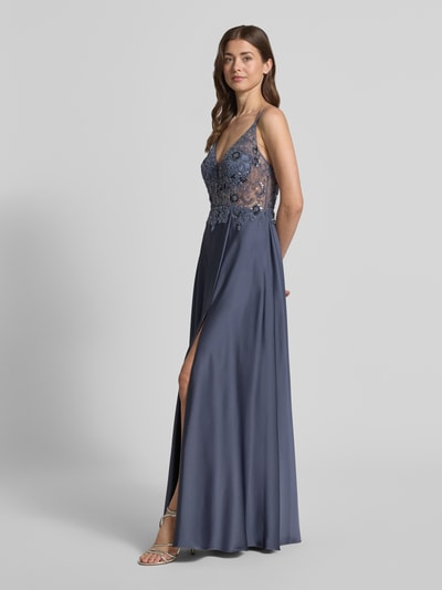 Laona Abendkleid mit floralem Ziersteinbesatz Blau 1