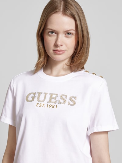 Guess Cropped T-Shirt mit Label-Print Weiss 3