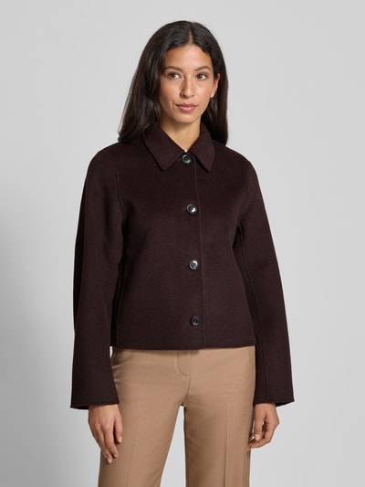Samsøe Samsøe Jack van wolmix met platte kraag, model 'HOLLY' Chocoladebruin gemêleerd - 4