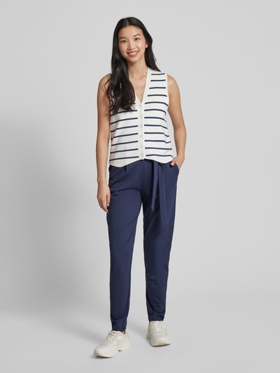 MSCH Copenhagen Slim fit stoffen broek met strikceintuur, model 'Popye' Marineblauw - 1